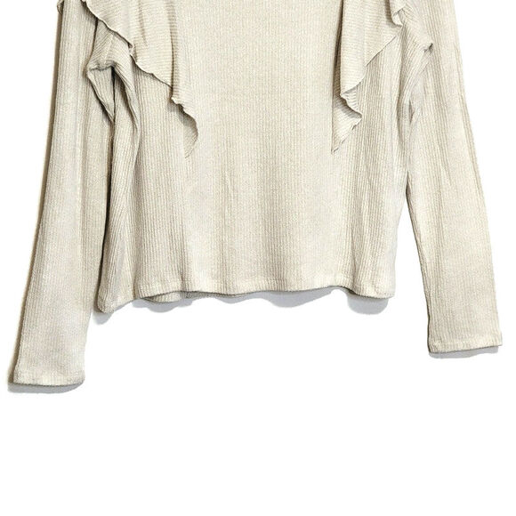 Allison Joy Evereve Nora Ruffle Top Scoop Neck Long Sleeve Ivory Cream Size L - Picture 8 of 11
